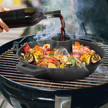 Load image into Gallery viewer, Universal Cast Iron Vertical Chicken Roaster with Roasting Pan – 11' Diameter