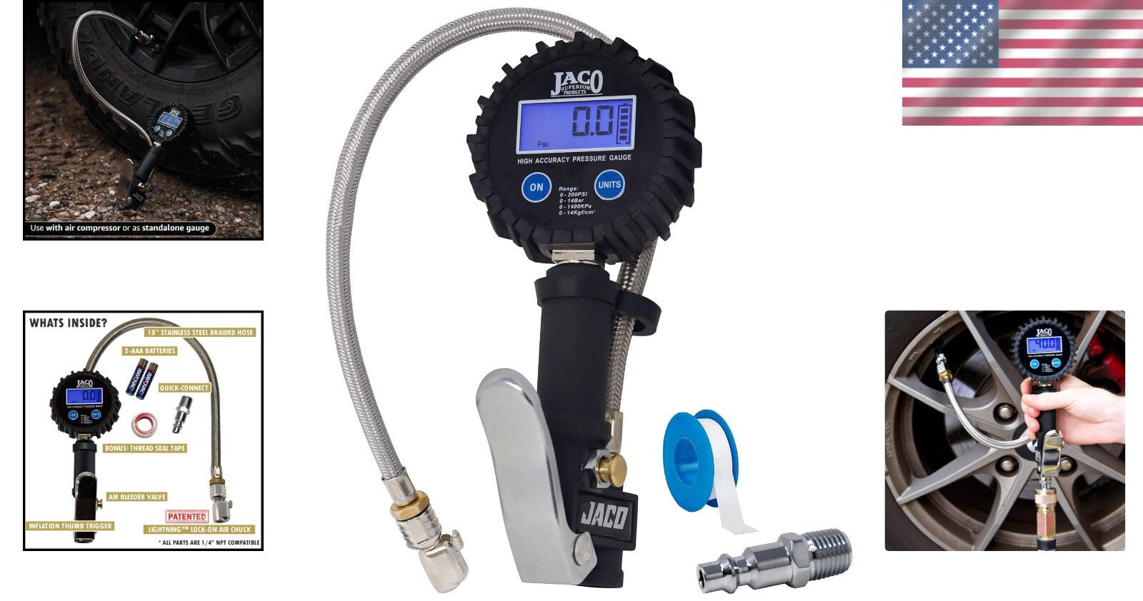 Heavy-Duty Tire Inflator with 200 PSI Gauge - ANSI 1A Accuracy for Precision