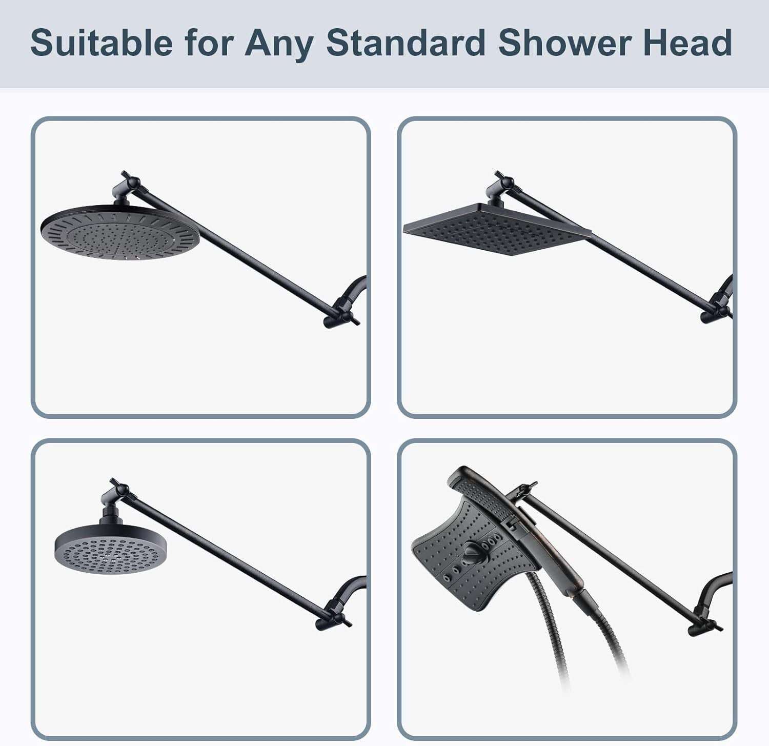 Adjustable 15 Inch Brass Shower Arm Extender with Locking Screw Stability