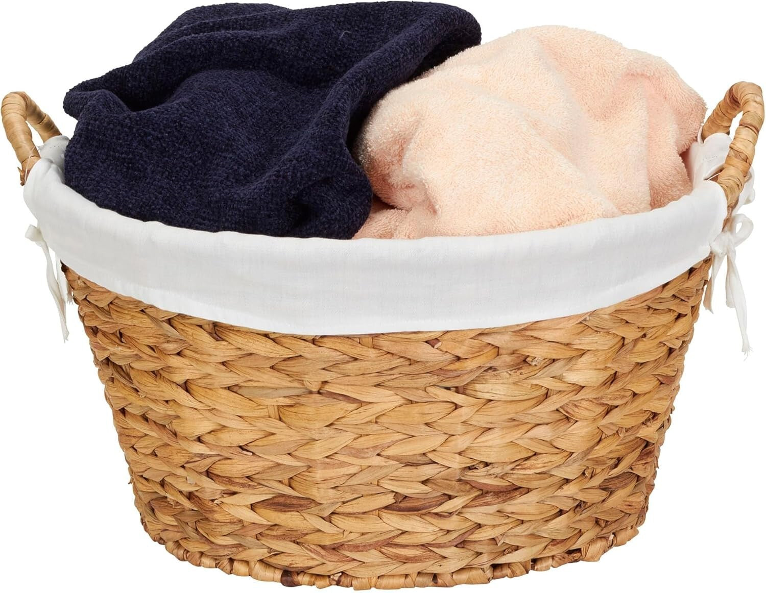 Elegant Large Round Wicker Laundry Basket with Liner, Natural Water Hyacinth