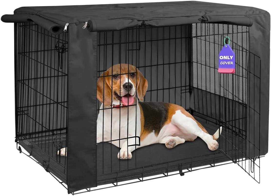 Heavy-Duty Dog Crate Cover for 42-Inch Wire Crates - Black Polyester Style