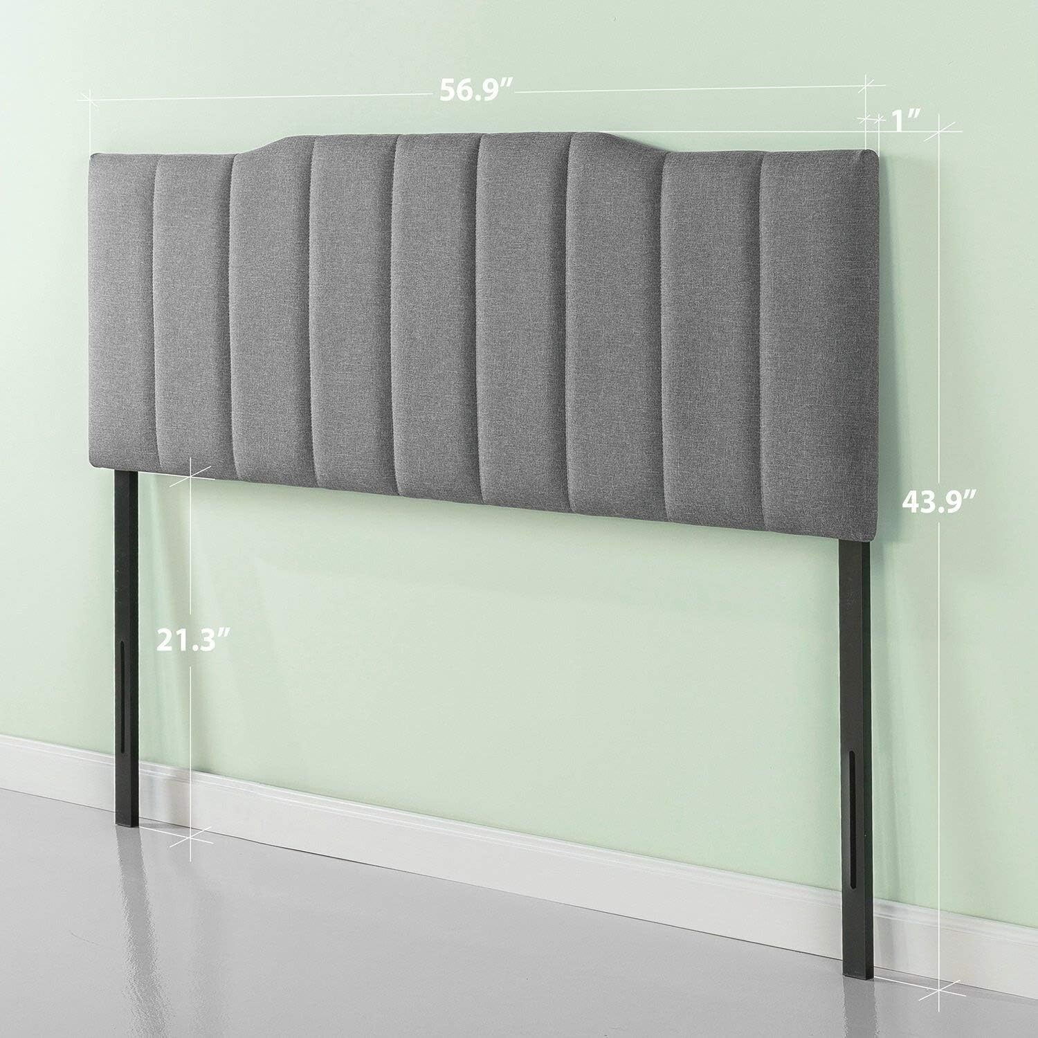 Classic Full Size Upholstered Headboard with Channel Stitched Design in Gray