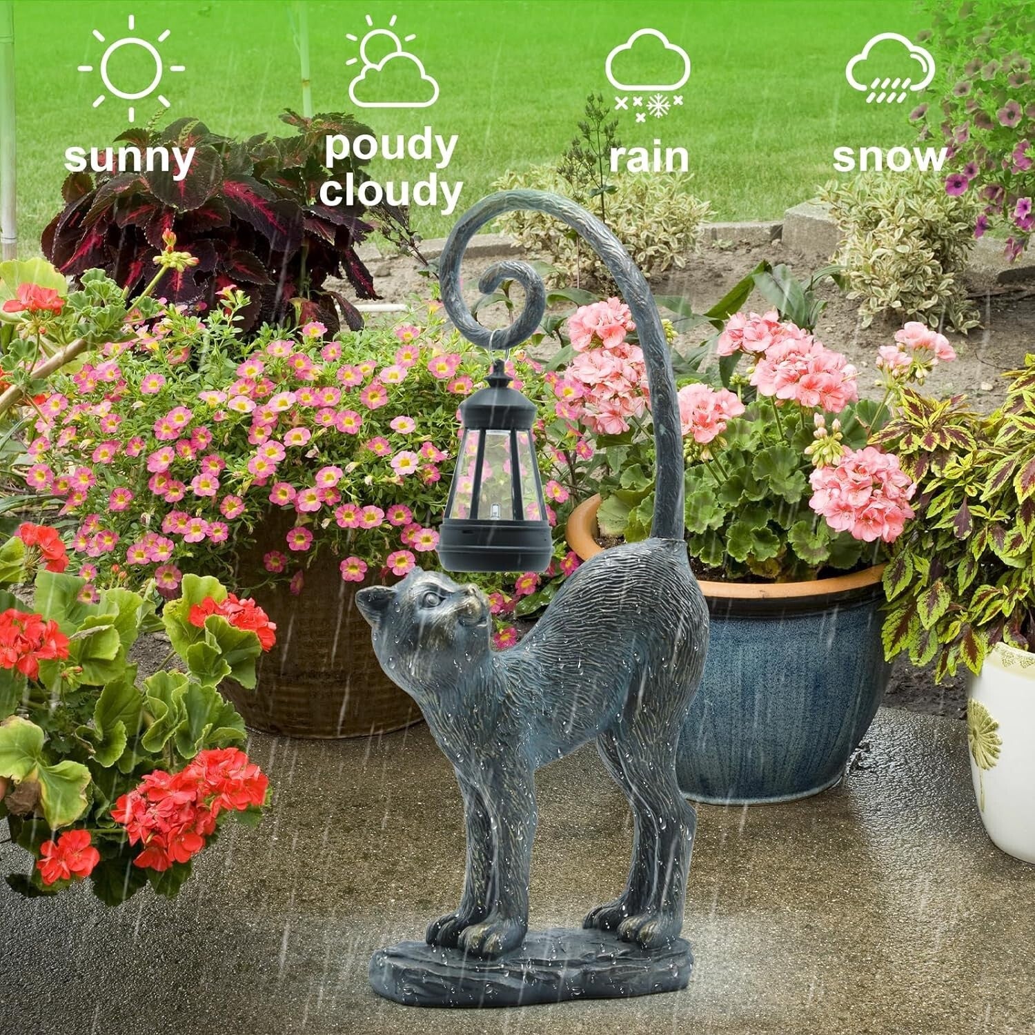 Elegant Solar-Powered Cat Statue for Garden & Patio - Resin Sculpture Decor