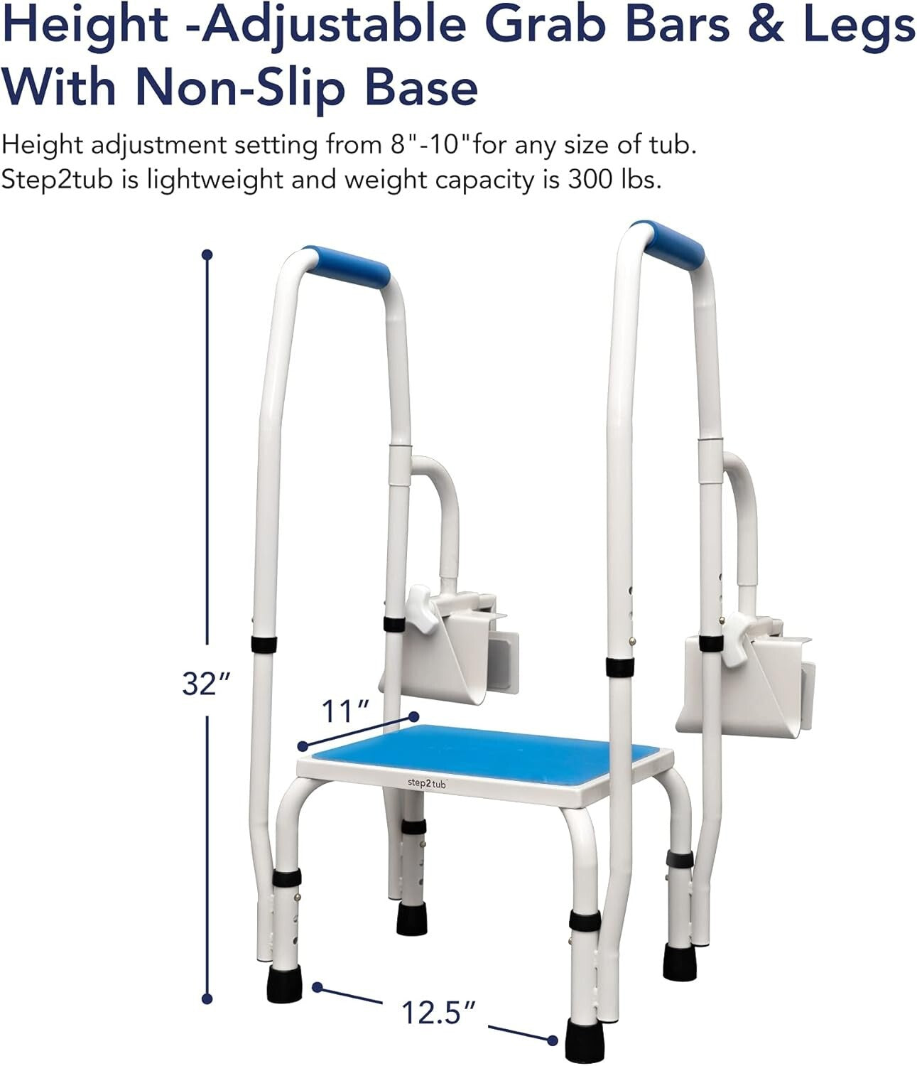 Heavy-Duty Bathtub Step Stool with Handle for Seniors - 300 lbs Weight Capacity