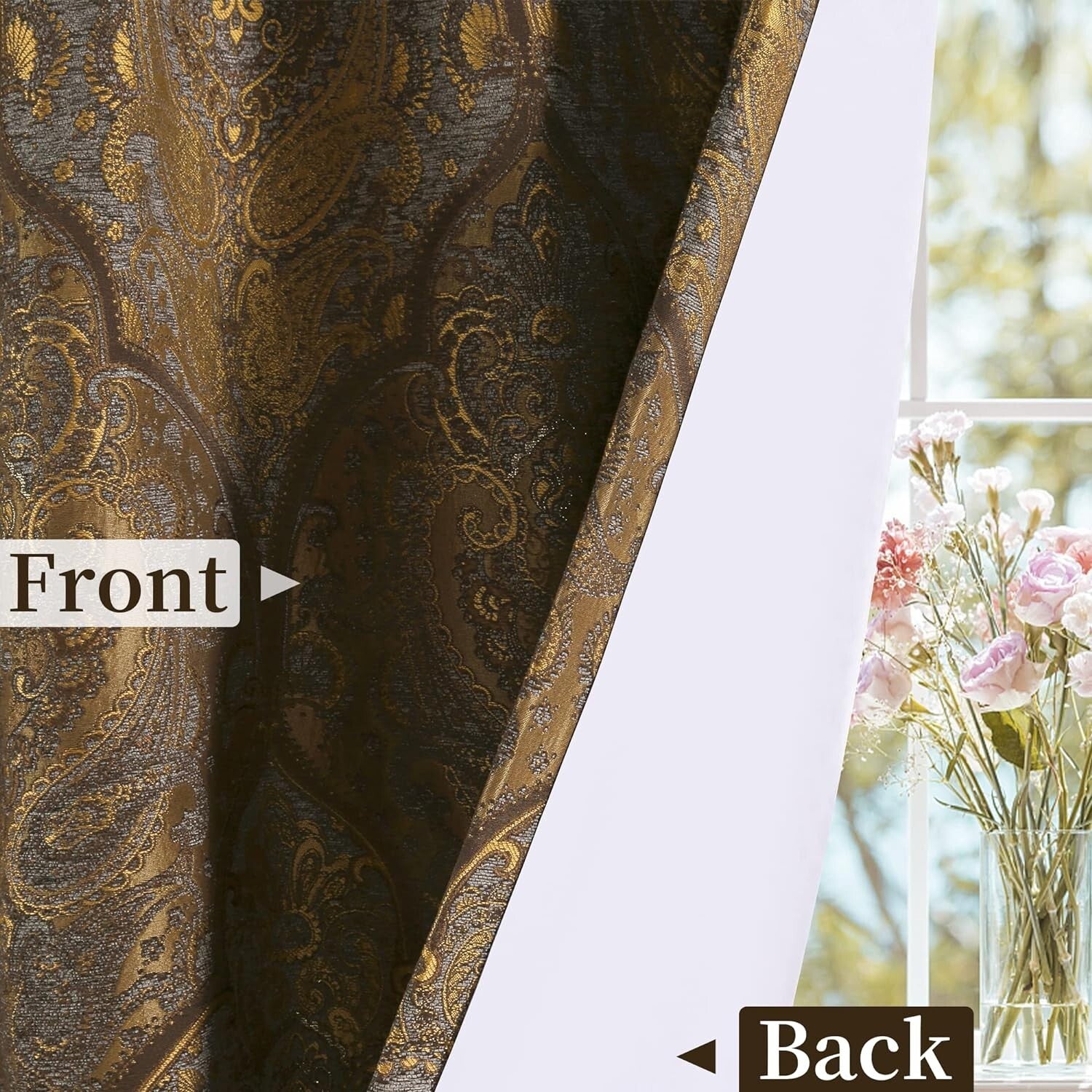 Darkening Jacquard Damask Curtain Panels - Luxury Bronze Gold Curtains Set of 2