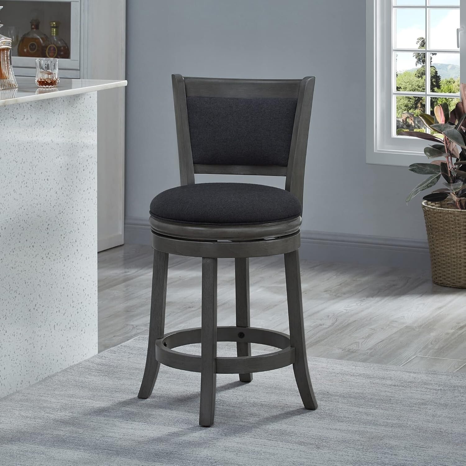 Elegant 24-Inch Dark Grey Upholstered Swivel Counter Stools - Modern Design