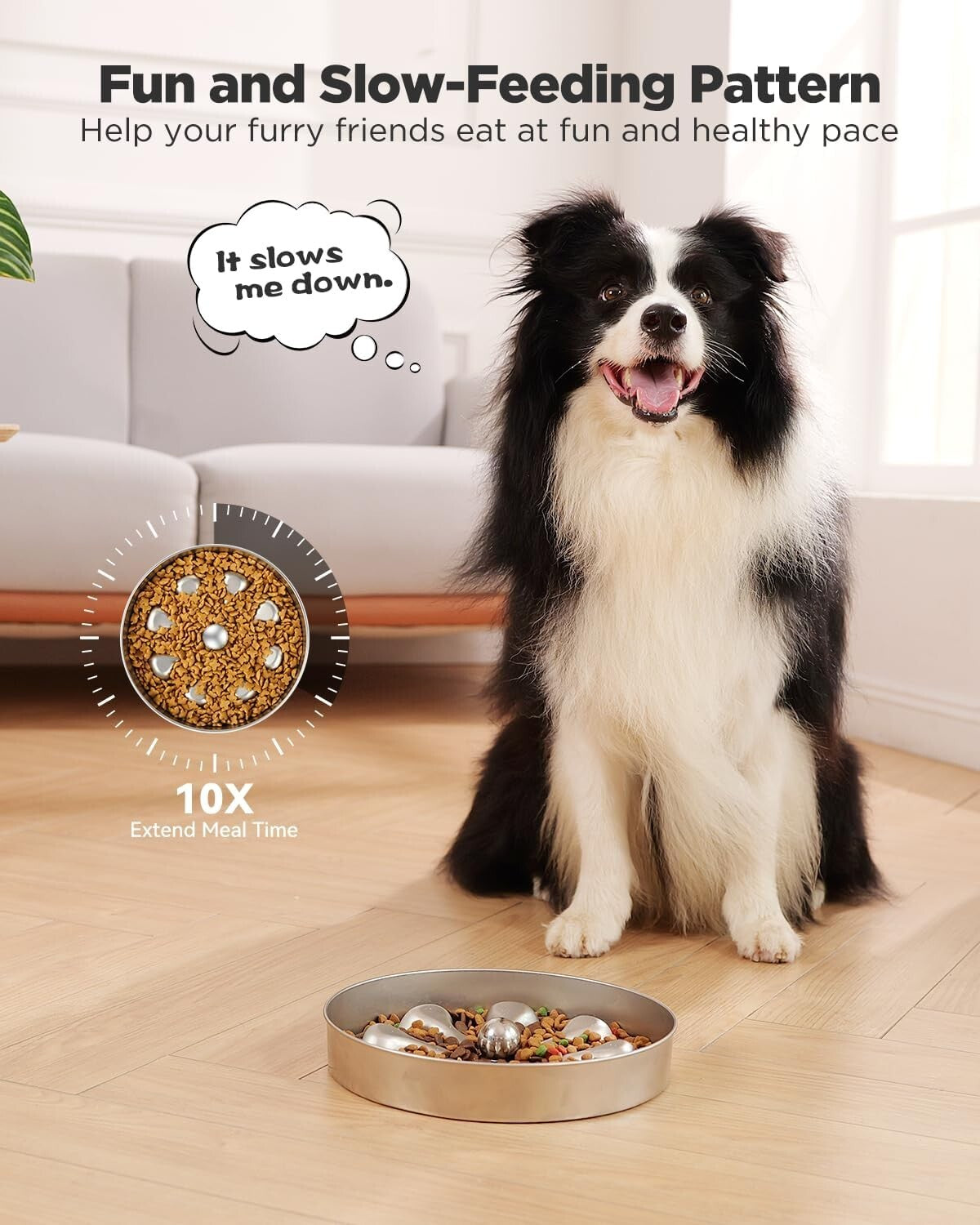 Stainless Steel Slow Feeder Bowls for Dogs - 5 Cups Capacity - Easy to Clean