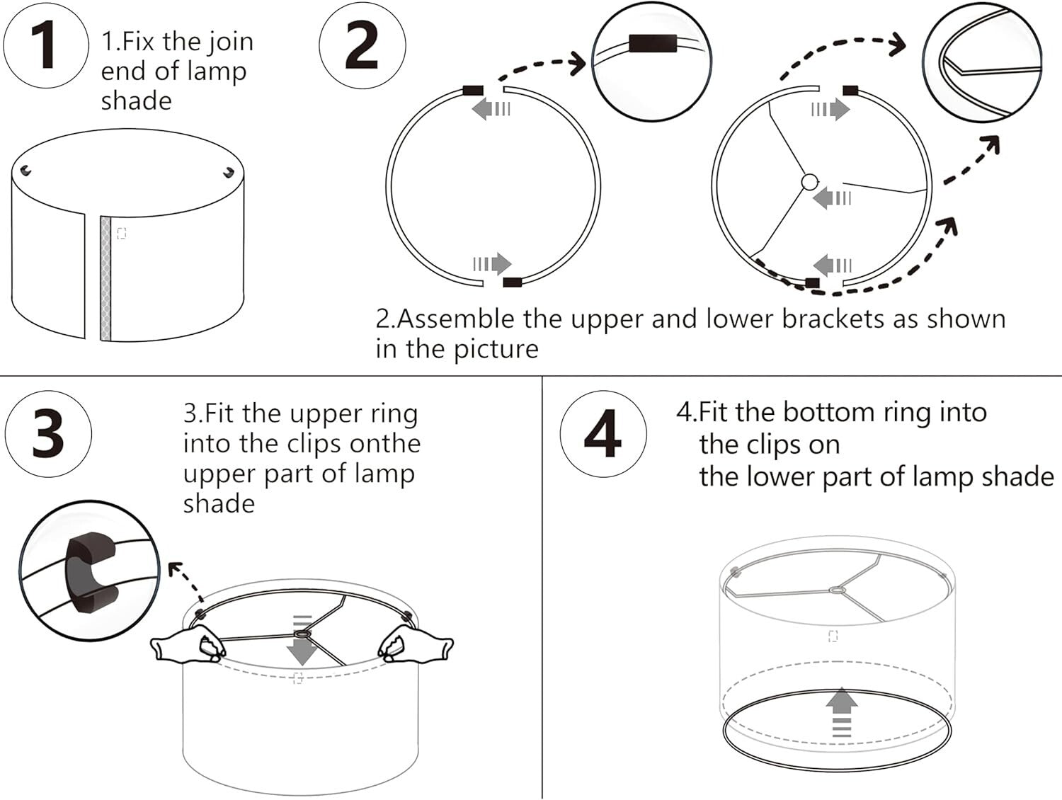 Easy Assembly White Linen Drum Lampshades - 16" Large Set of 2 for Versatile Use
