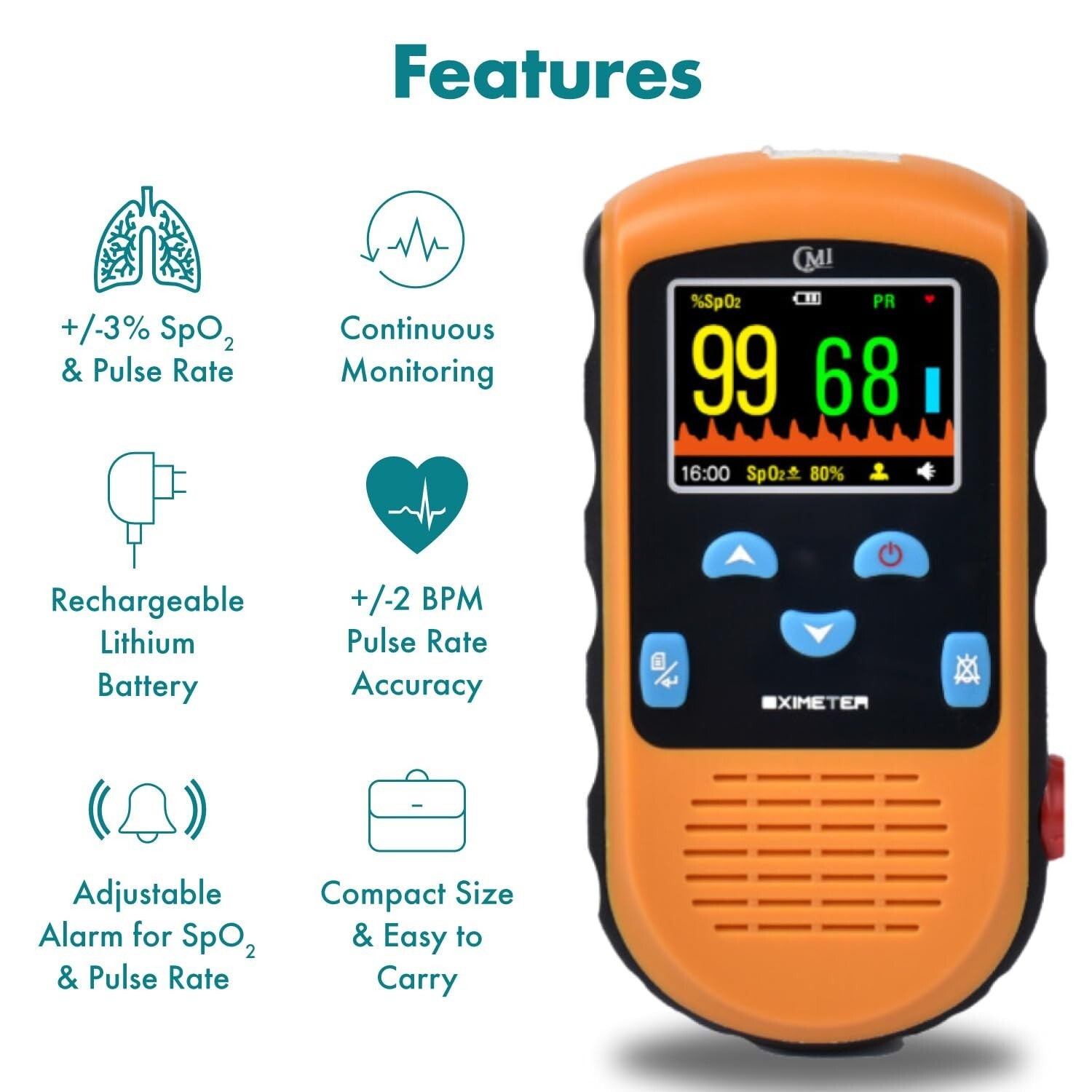 Accurate Handheld Pulse Oximeter with Continuous Infant Monitoring & Alarms
