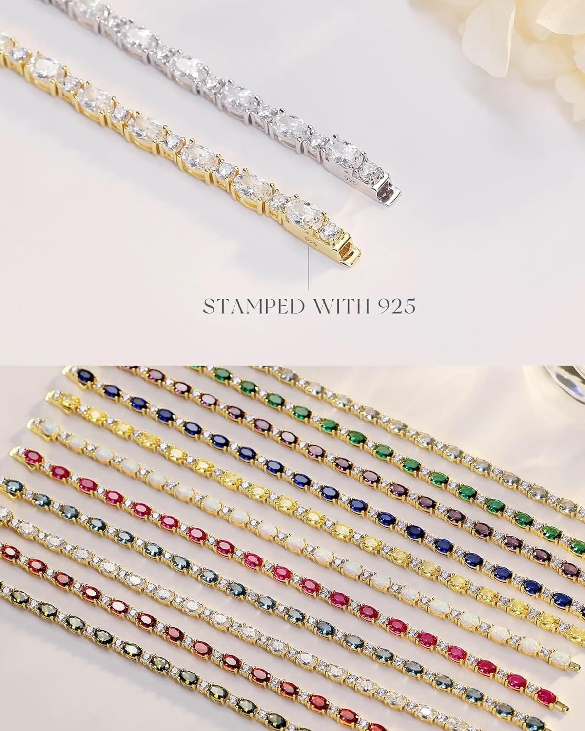 Elegant 14K Gold Plated Birthstone Bracelet - 7 Inch Sterling Silver Beauty