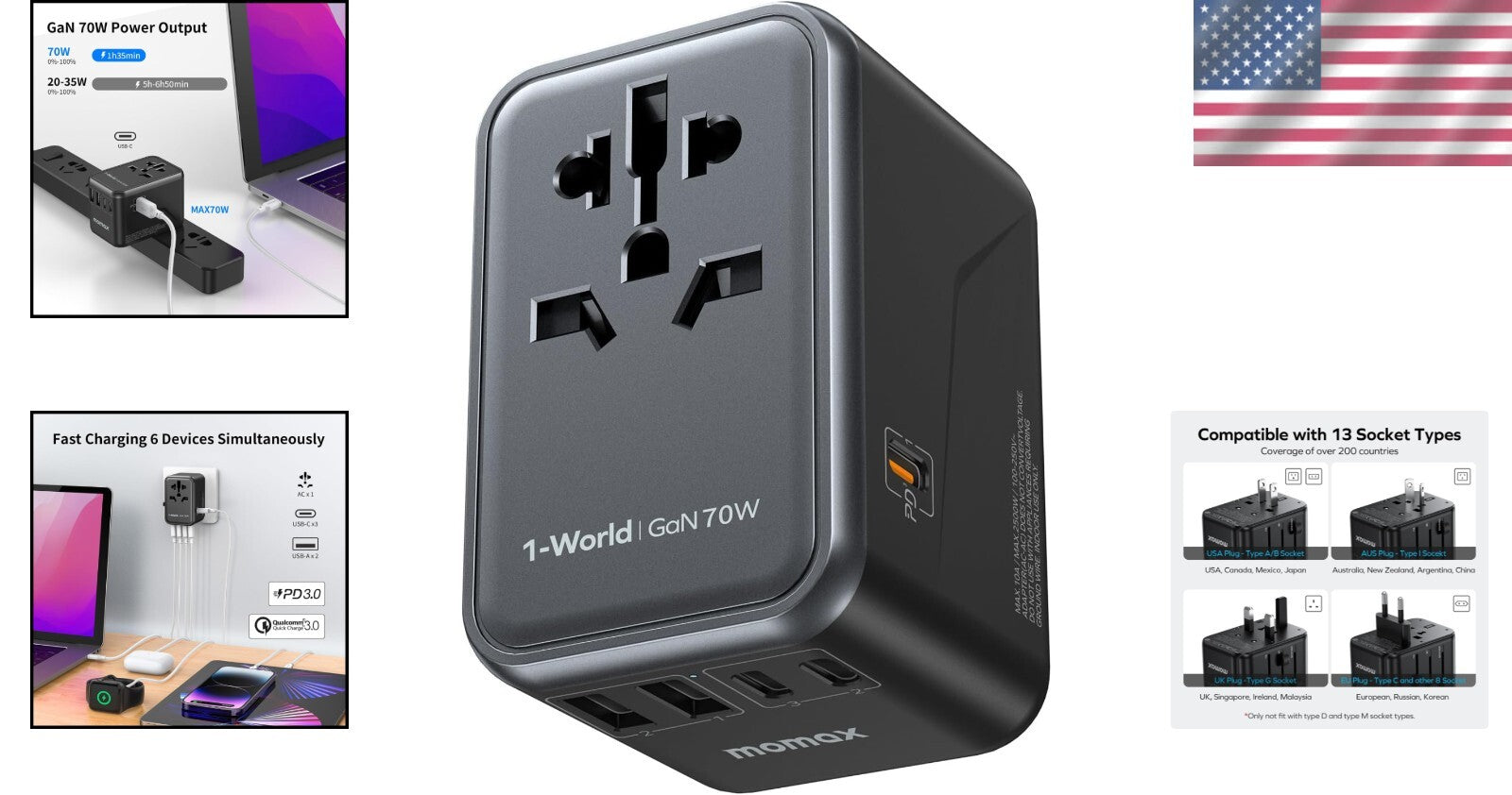 All-in-One 5-Port Universal Travel Adapter for Worldwide Compatibility & Safety
