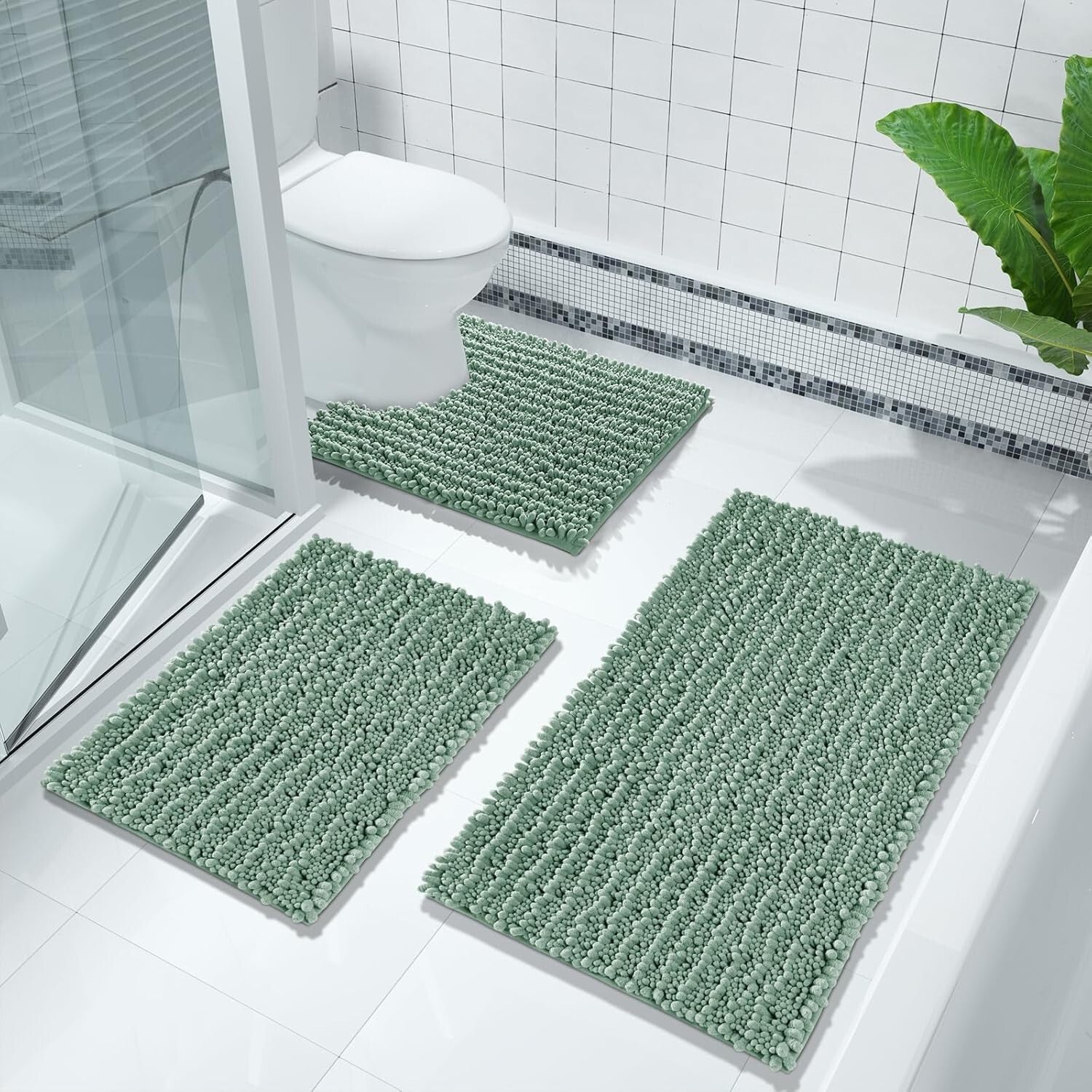 Luxury Non-Slip Microfiber Chenille Bathroom Rug 55.1" x 24", Machine Washable