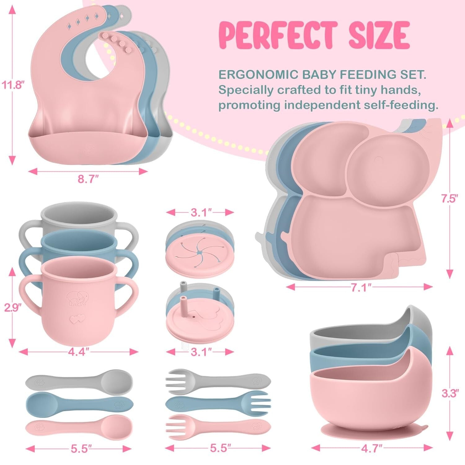 Durable Silicone Baby Feeding Set - Sippy Cups & Utensils for Independent Eaters