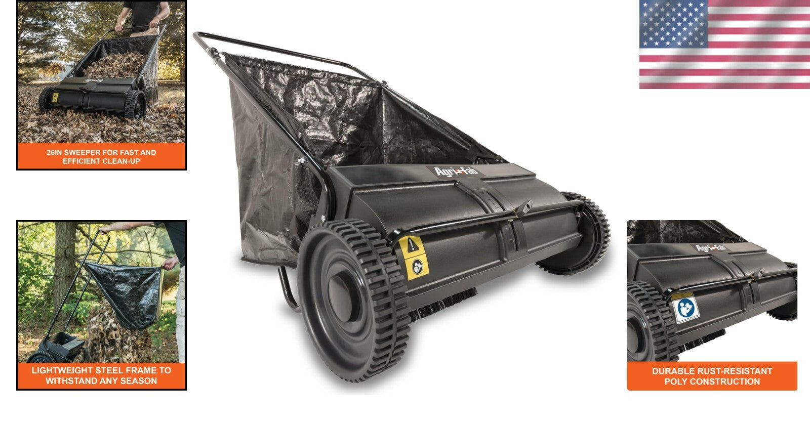 Efficient 26" Lawn Sweeper with Collapsible Bag - Perfect for Seasonal Yard Work