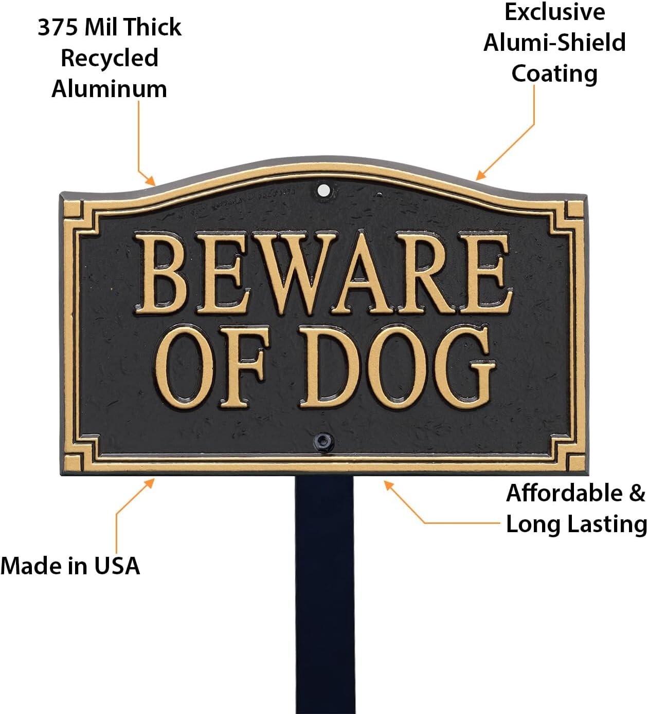 Durable 18" Tall 'Beware of Dog' Plaque - Elegant Yard Sign with Rustproof Stake