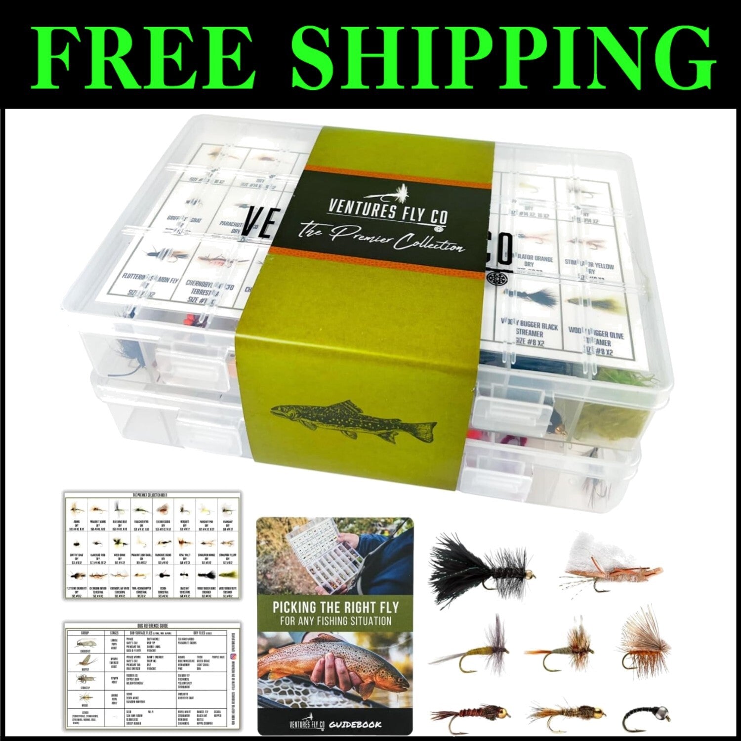 Fish-Approved 122 Fly Assortment for Trout & Bass - 2 Compact Storage Boxes