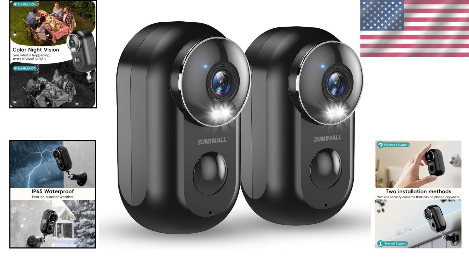 2-Pack Wireless Outdoor Security Cameras with 2K Night Vision & Magnetic Mount