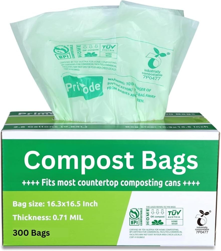 Eco-Friendly 3 Gallon Compost Bags - 300 Count, ASTM Certified for Safety