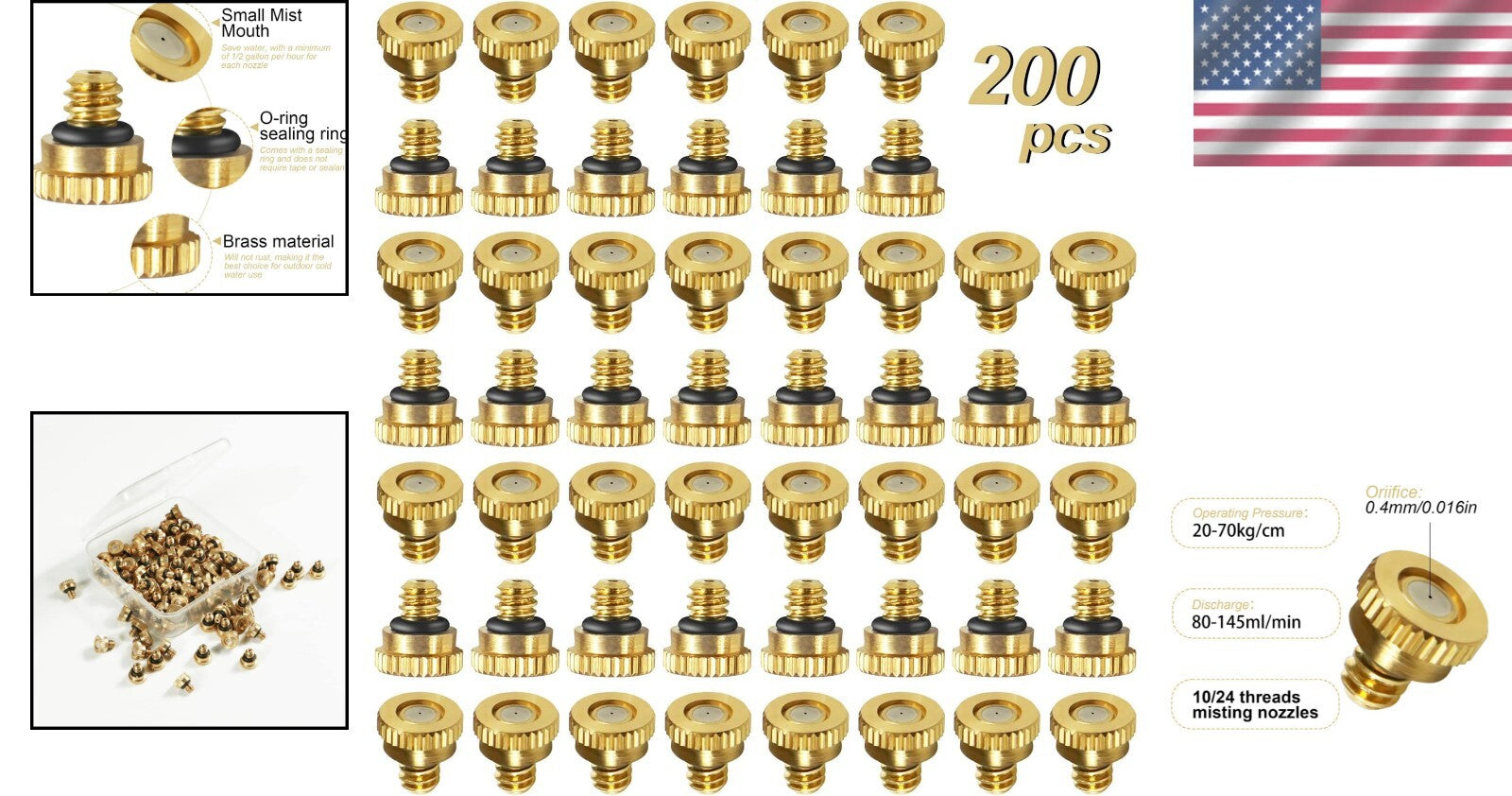 Easy Install Brass Misting Nozzles Set - 0.4mm Thread for Efficient Irrigation