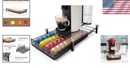 Stylish Coffee Pod Storage Drawer - Compatible with Nespresso Vertuo, 40 Pods