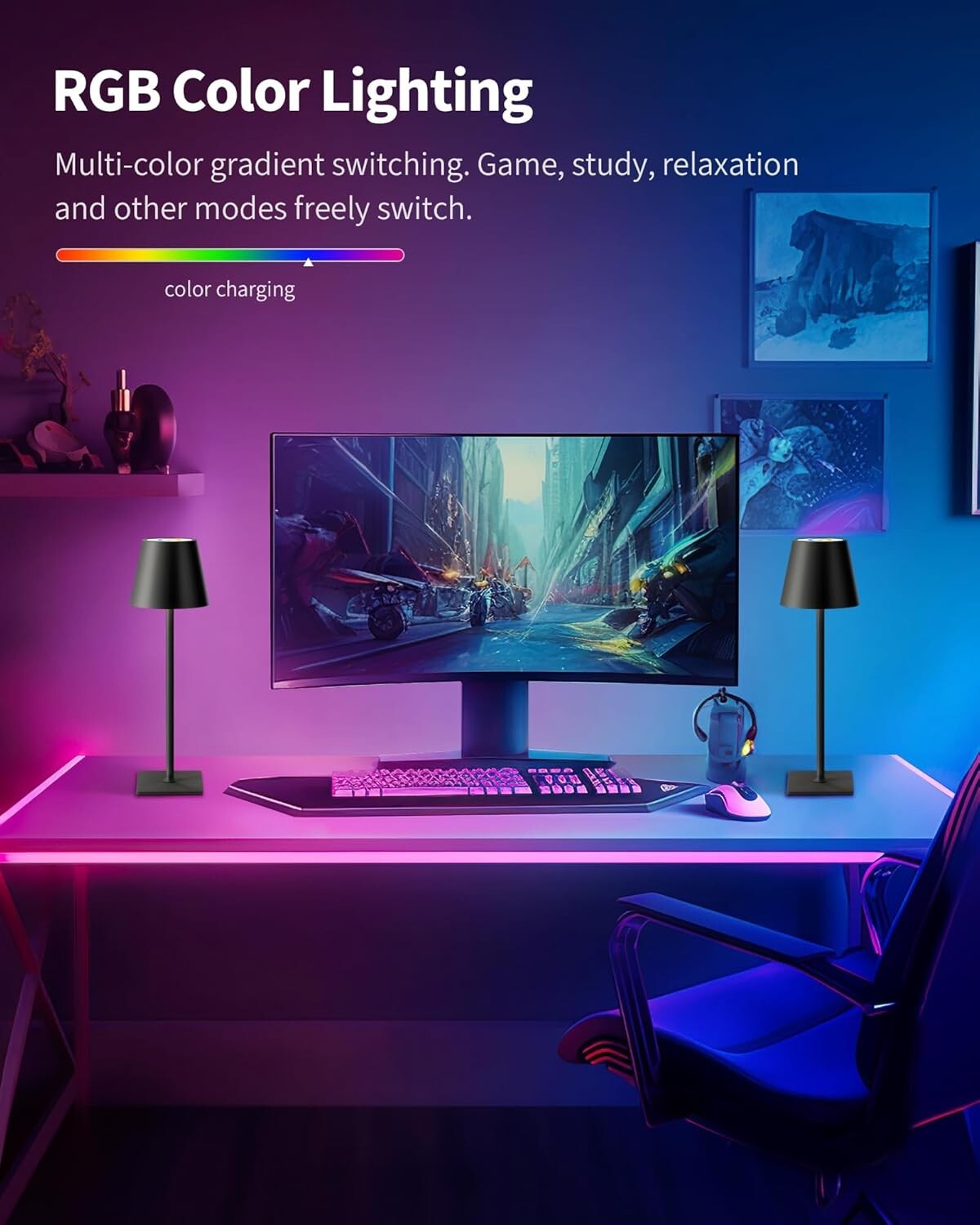 2 Pack Portable Cordless Table Lamp with RGB Stepless Dimming - 14.2 Inch Black