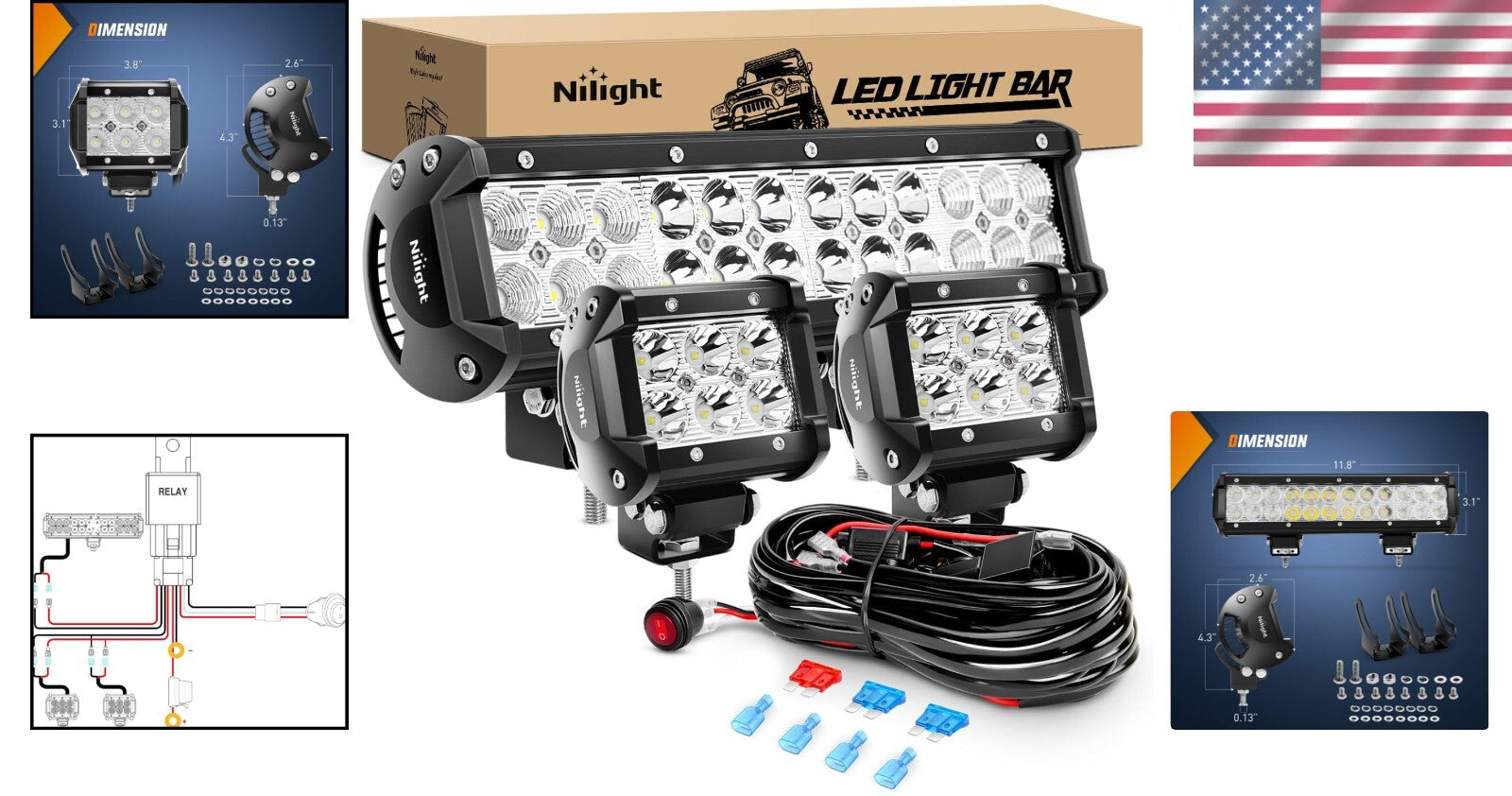 72W 12 Inch LED Light Bar with 2PCS 18W Flood LED Fog Lights - Waterproof Combo