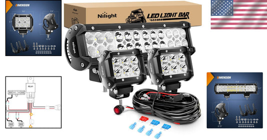 72W 12 Inch LED Light Bar with 2PCS 18W Flood LED Fog Lights - Waterproof Combo