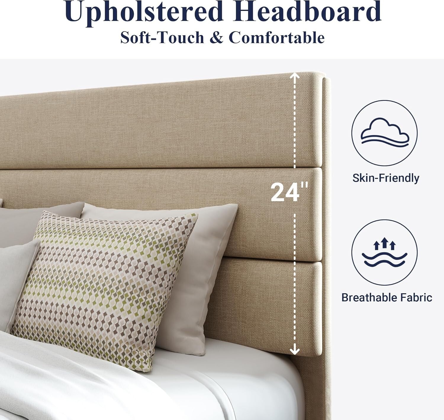 Elegant Full Size Platform Bed with Upholstered Headboard – No Box Spring Needed