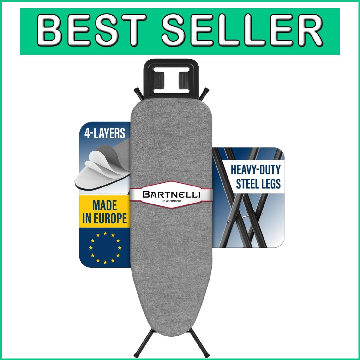 Elegant 43x14 Ironing Board with 4-Layer Cover - Built to Last from Europe