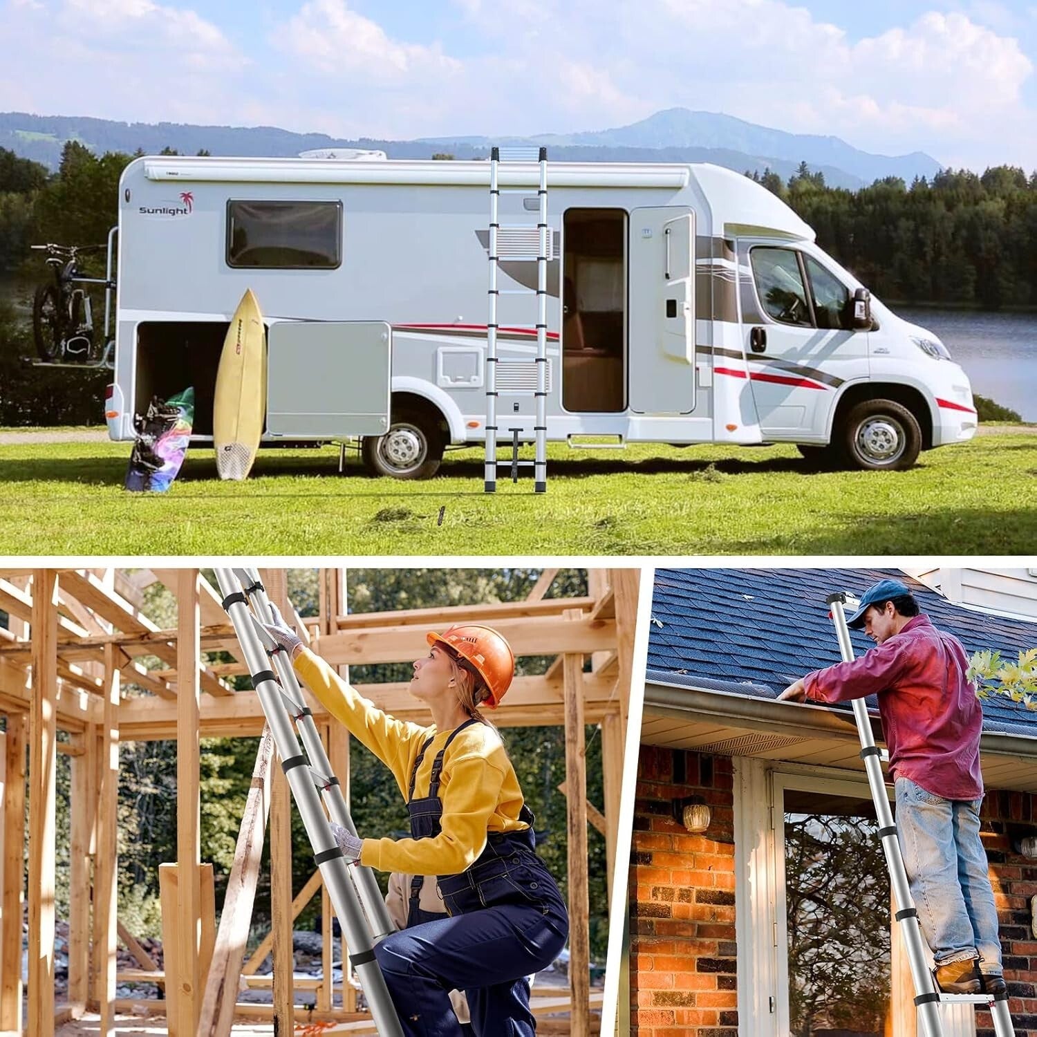Portable Telescoping Ladder 12.5ft - Lightweight Design for Outdoor and Home Use