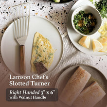 Load image into Gallery viewer, Professional-Grade Chef's Slotted Turner 3" x 6" with Oiled Walnut Handle