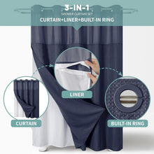 Load image into Gallery viewer, Hookless Navy Waffle Shower Curtain with Water-Resistant Snap-on Liner, 71x74