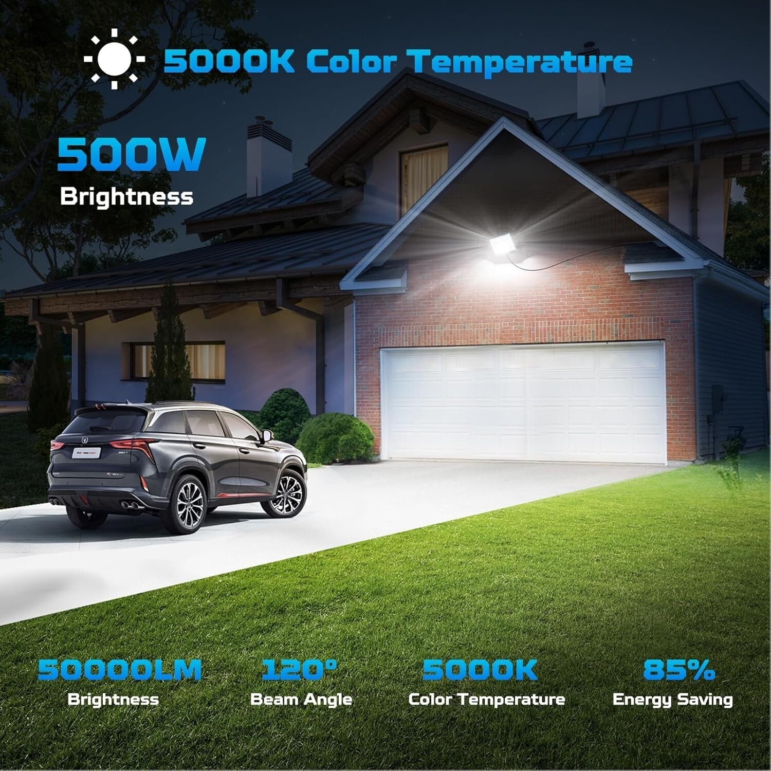 Energy-Saving 500W Slim Design Flood Light - 40000Lumen for Garage & Garden