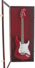 Load image into Gallery viewer, Stunning Wall-Mount Electric Guitar Display with Red Felt &amp; Mahogany Finish