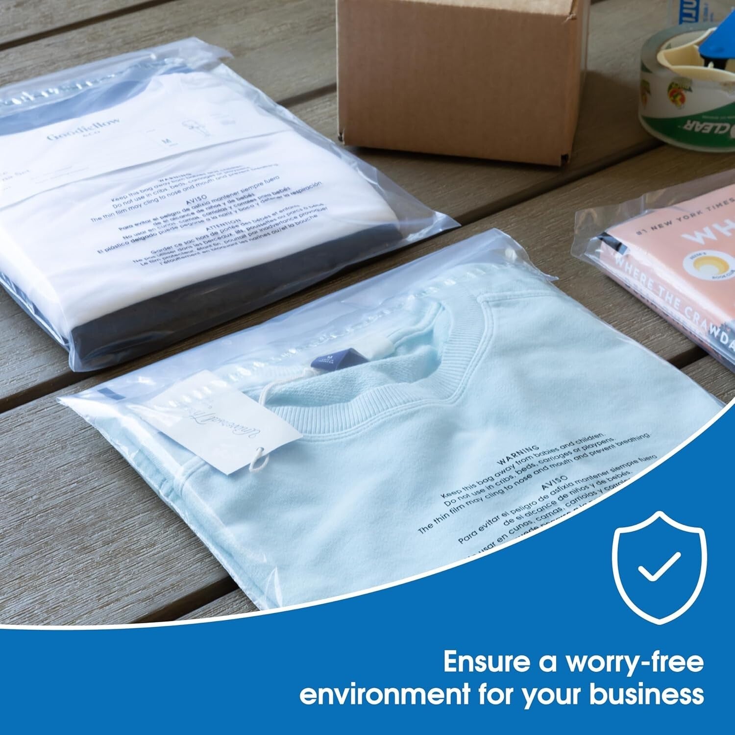 Clear 9" x 12" Poly Bags 1000 Count - Easy Seal for Apparel Shipping & Storage