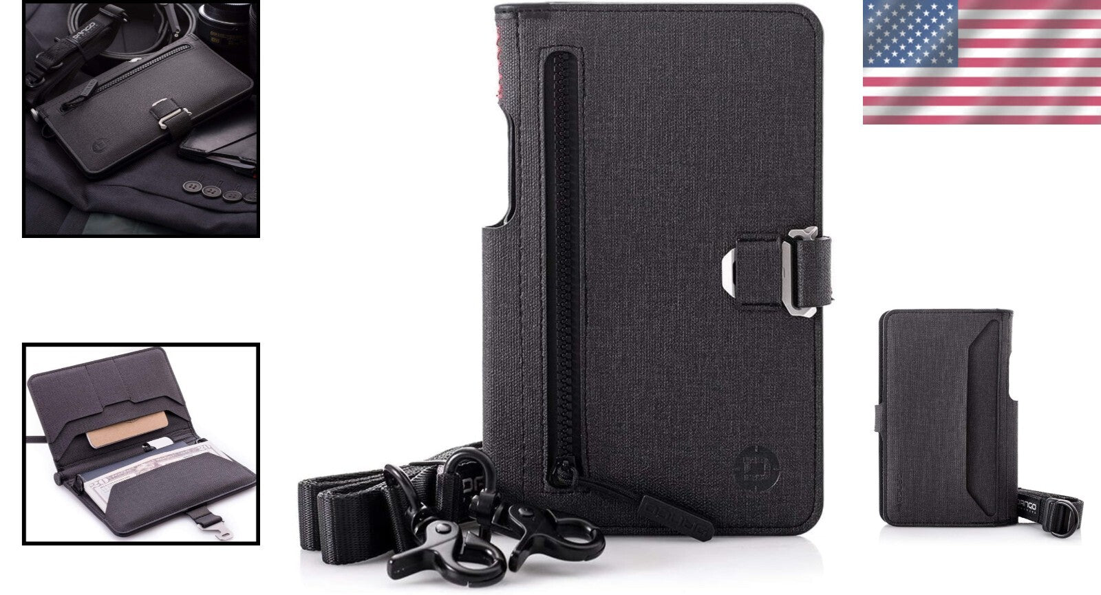 Dango Slim Minimalist RFID Travel Wallet - Bifold & Document Holder in Black