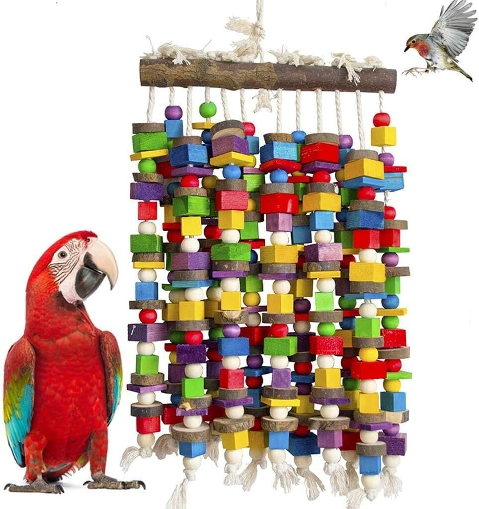 Extra Large Parrot Chewing Toy with Natural Wooden Blocks - 23.5" for Macaws