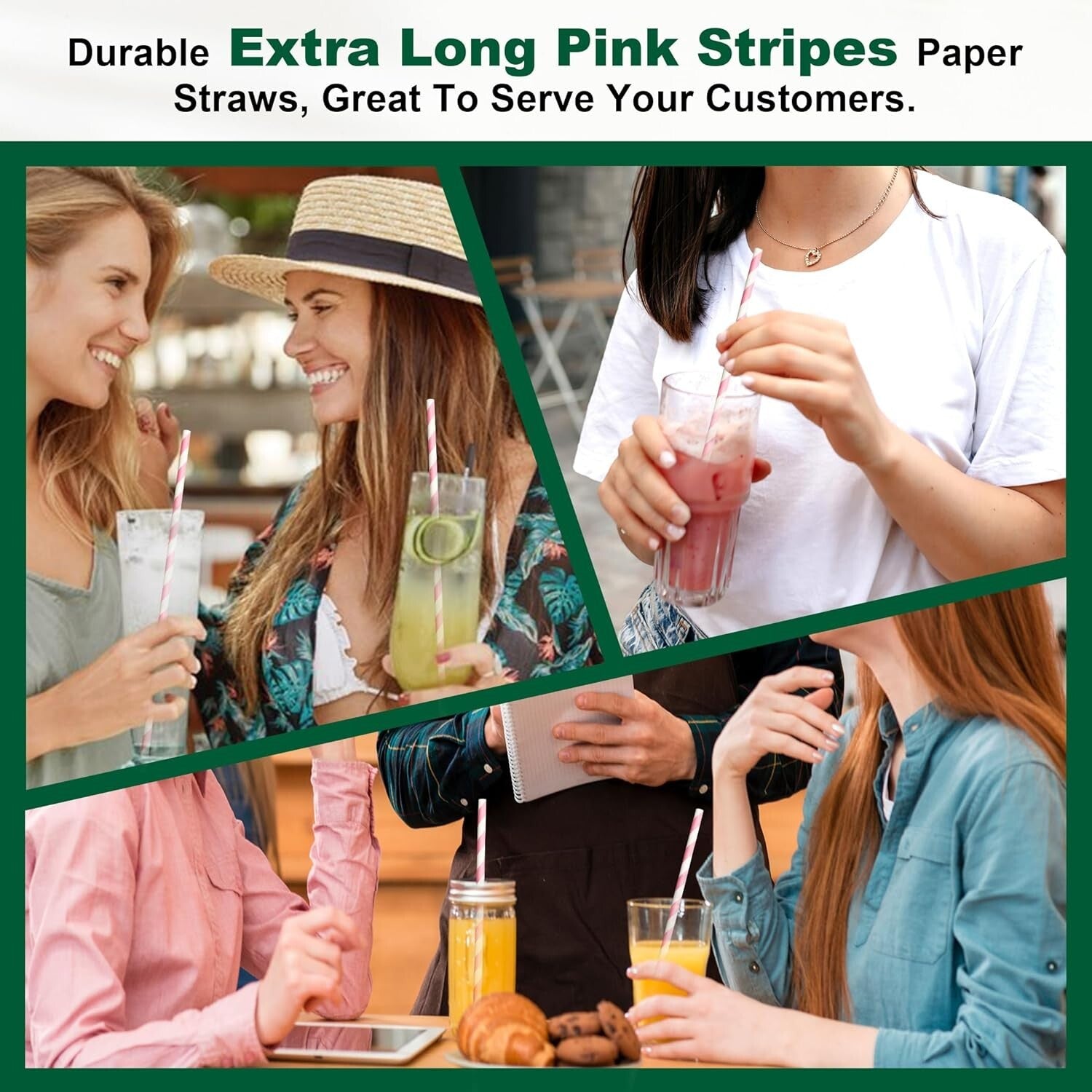 10.25" Pink & White Striped Disposable Paper Straws - 600 Count, Biodegradable