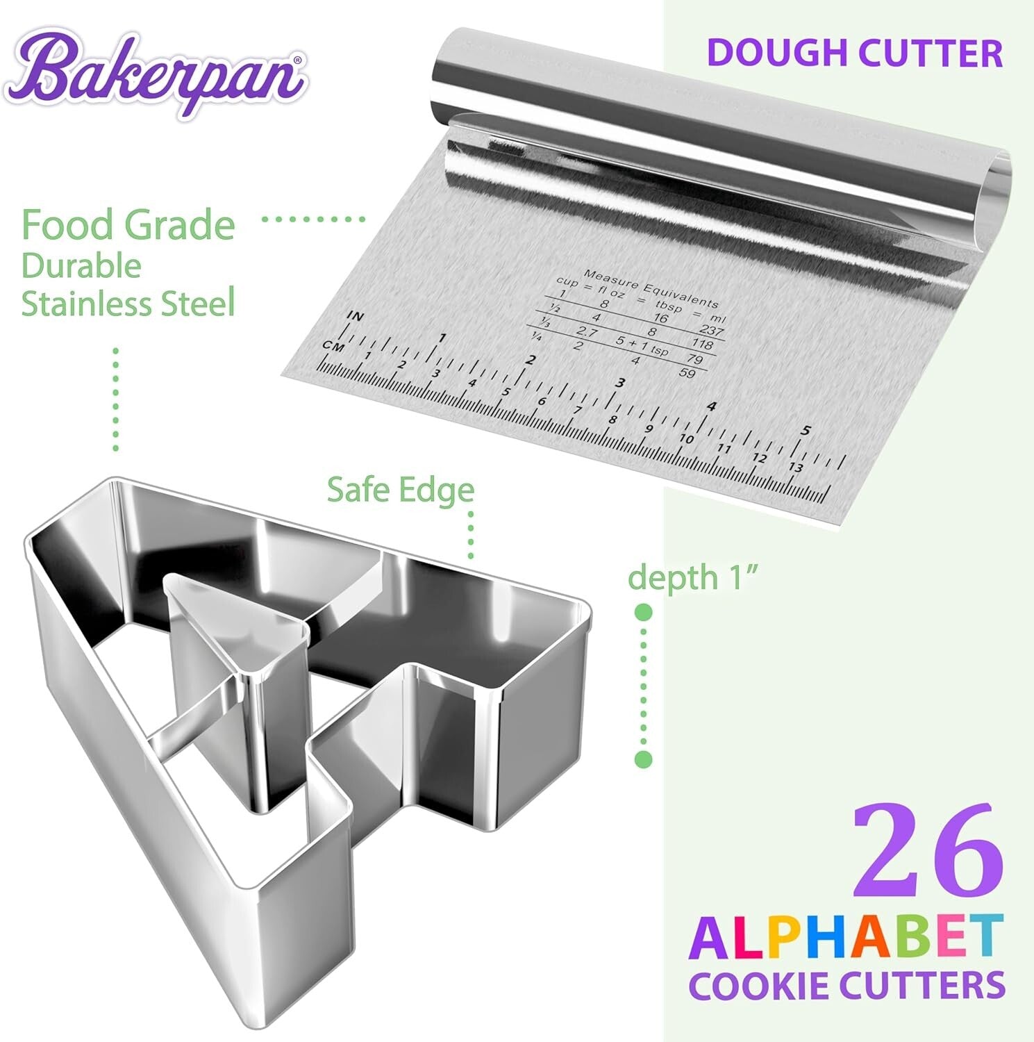Polished Stainless Steel 3.5" Alphabet Cookie Cutters - 26 Piece Set for Bakers