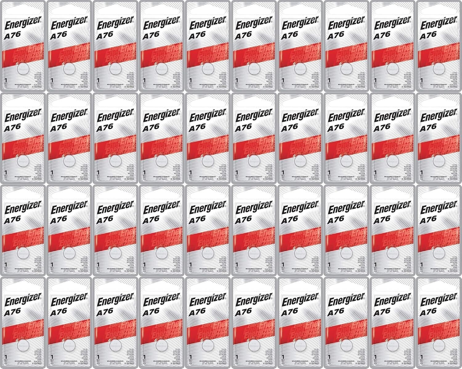 40-Pack LR44 A76 Alkaline Button Cell Batteries - Reliable Power for Watches