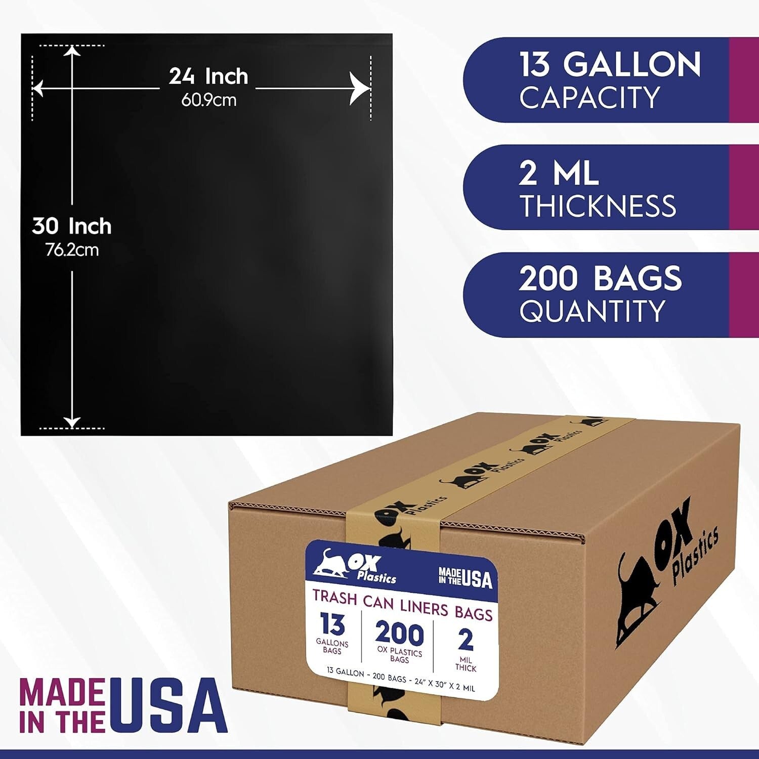 200 Count 13 Gallon Tear-Resistant Black Trash Bags - Ideal for Yard Waste