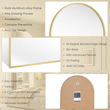 Load image into Gallery viewer, 24"x36" High-Definition Arched Mirror in Brushed Gold - Lightweight &amp; Stylish