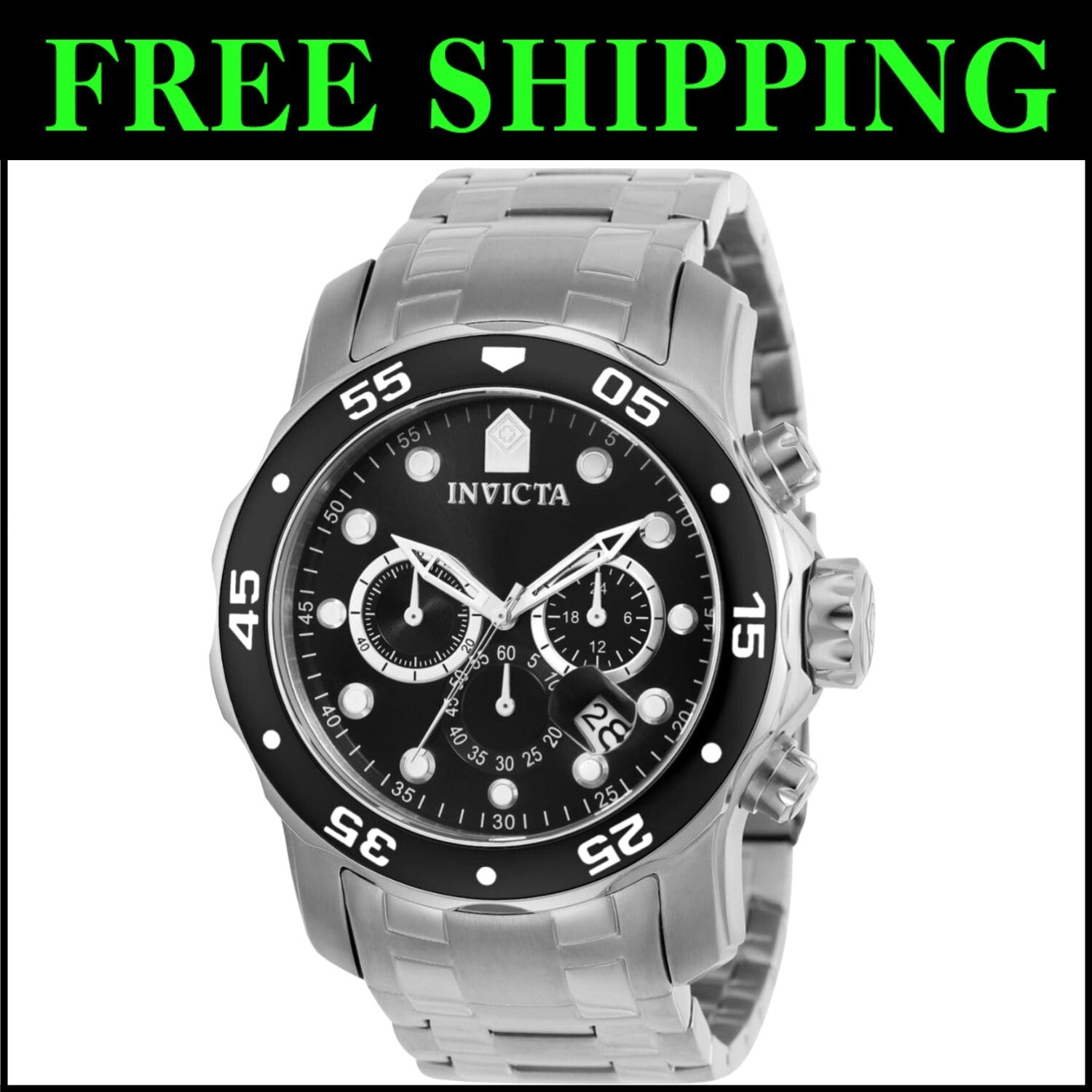 Luxury Men's Pro Diver Watch with Stainless Steel Band and Flame Fusion Crystal