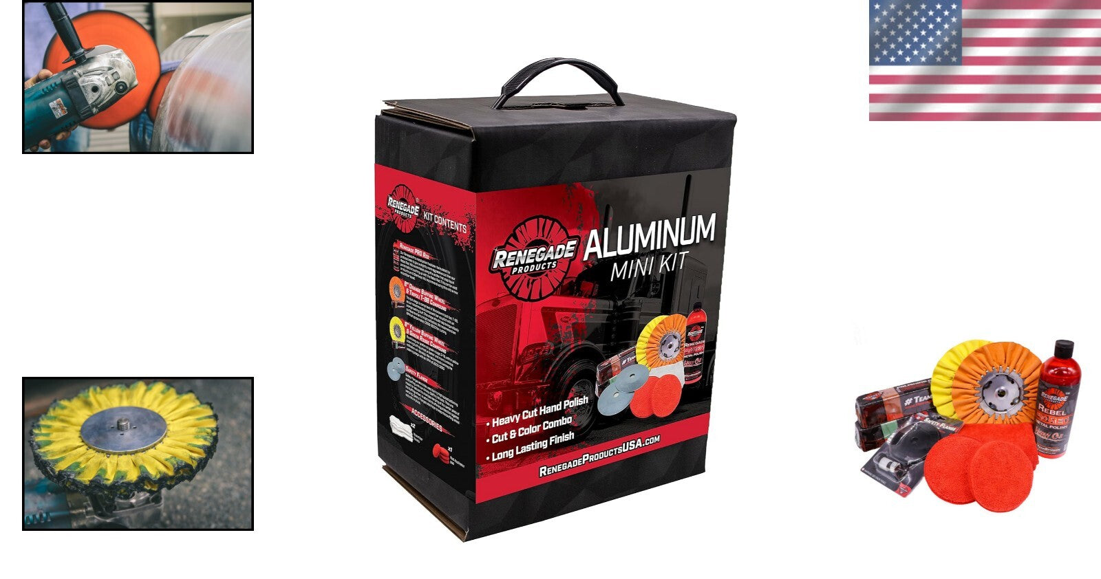 Effortless Aluminum Polishing Kit with Buffing Wheels & Rebel Pro Red Polish