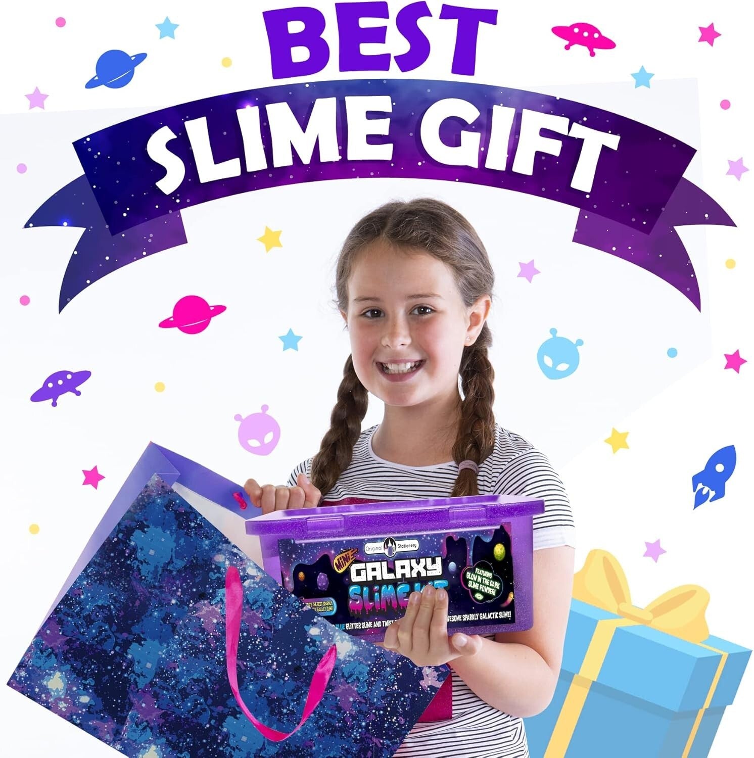 25-Piece Glow in The Dark Galaxy Slime Craft Kit - Fun Easter Gift for Girls