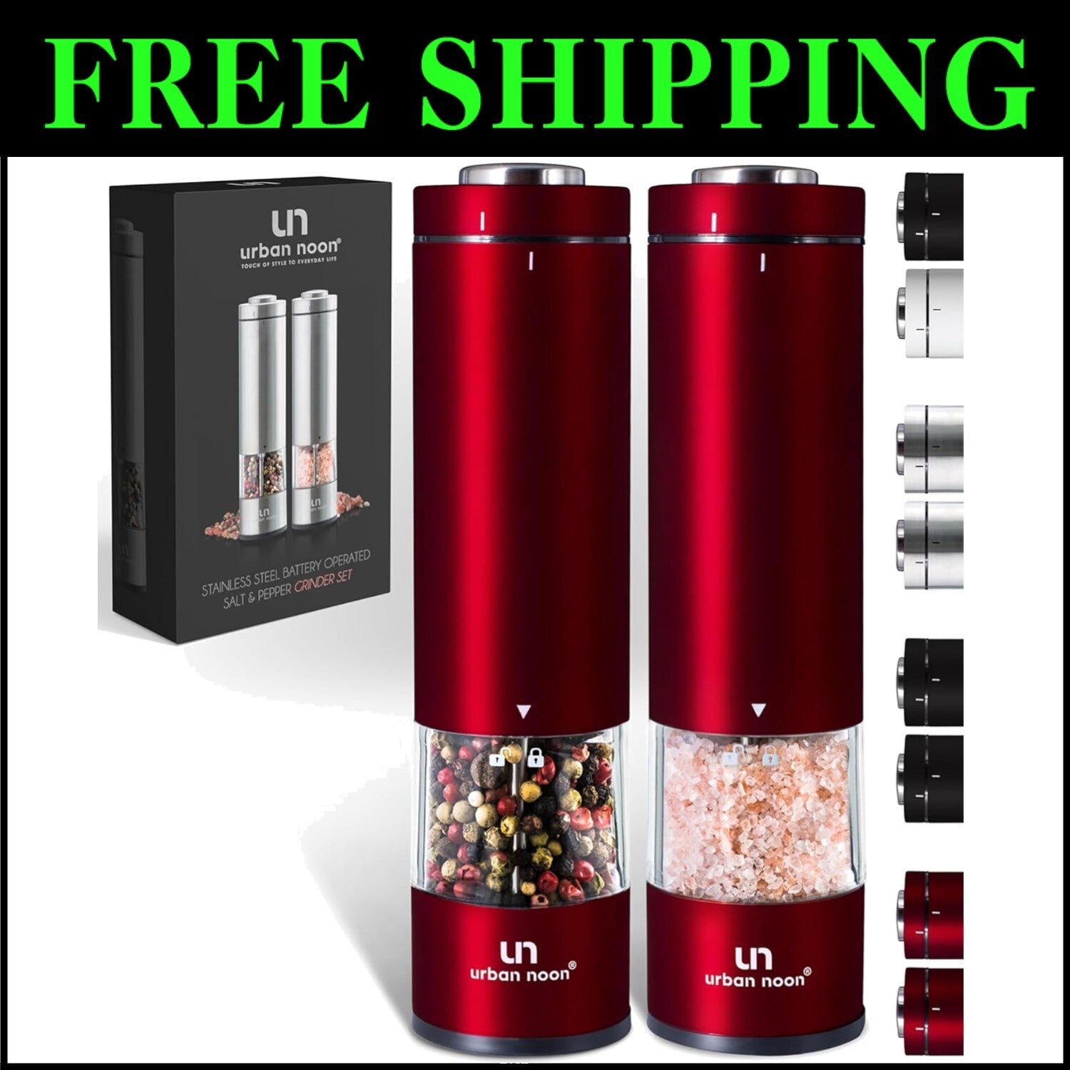 Chic Salt and Pepper Grinder Set with LED & Ceramic Core - Perfect Kitchen Gift!