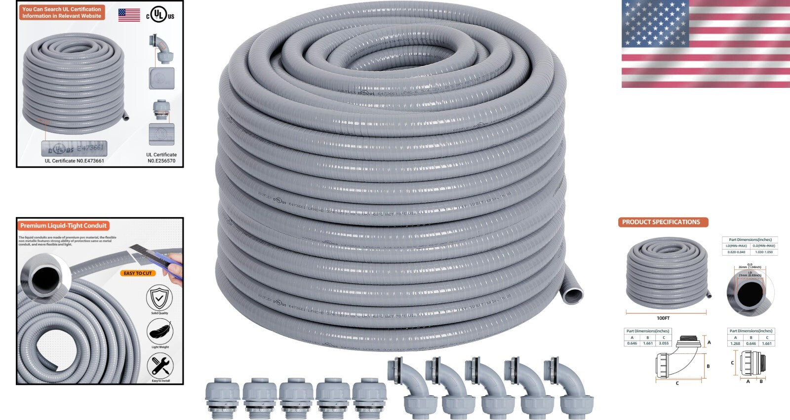 100 ft Liquid-Tight PVC Conduit Kit with Connectors for Safe Electrical Projects