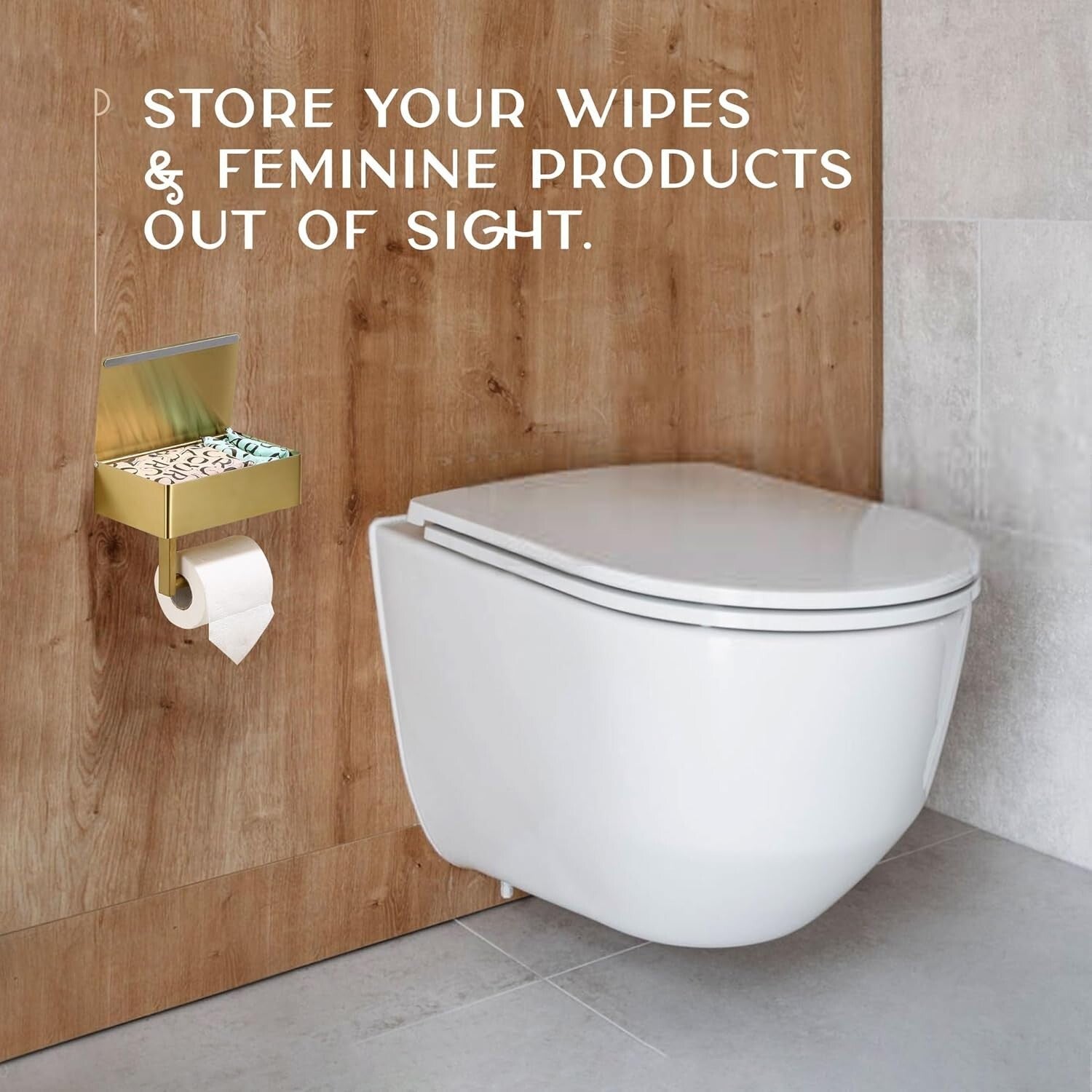 Brushed Gold Toilet Paper Holder with Shelf - Modern Bathroom Storage Solution