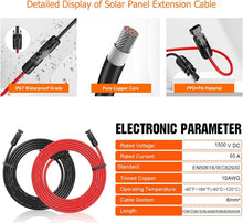Load image into Gallery viewer, 10AWG Solar Extension Cable 50Ft with Universal Connectors - Weatherproof Design