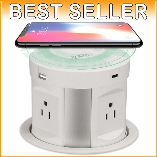 Automatic Pop-Up Outlet with 4 AC & USB Ports - Wireless Charging Convenience